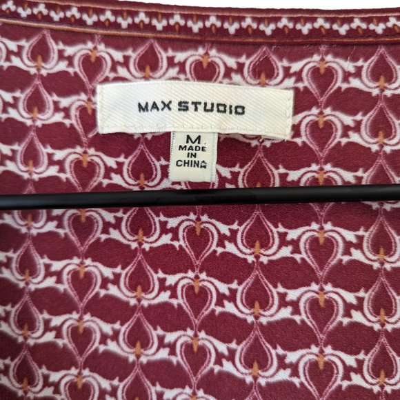 Max Studio Ruffled Balloon Sleeve Blouse - Size M/L - EUC  Burgundy Maroon Red - Picture 6 of 10